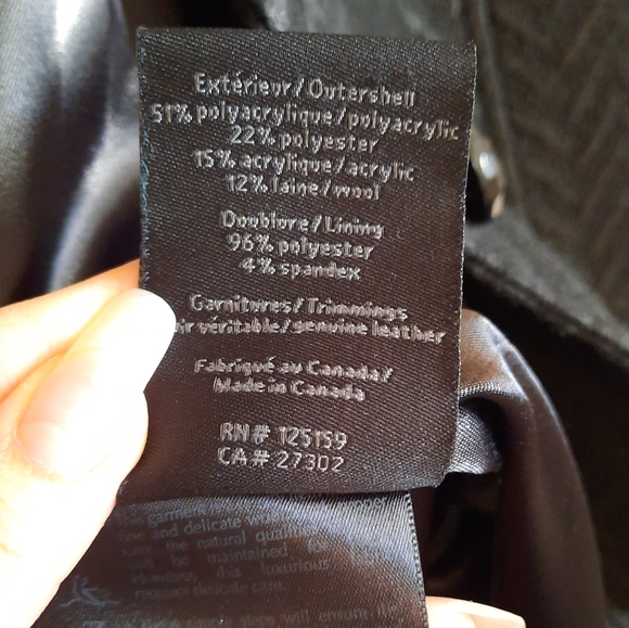 Mackage Black Textured Wool Coat with Leather Detail At Waist - Picture 10 of 16